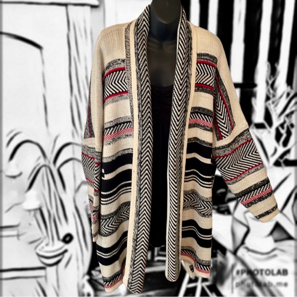 Oceanus Sweaters - Oceanus Fabulous Striped Sweater Cardigan with a Lovely Shawl Collar